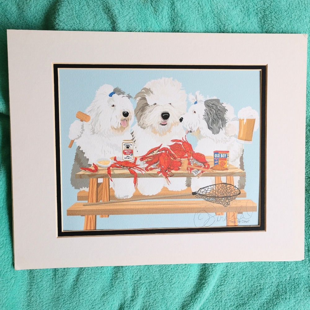 Old English sheepdog matted print